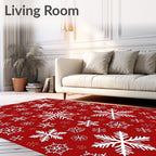 Classic White Snowflakes Red Background Rug