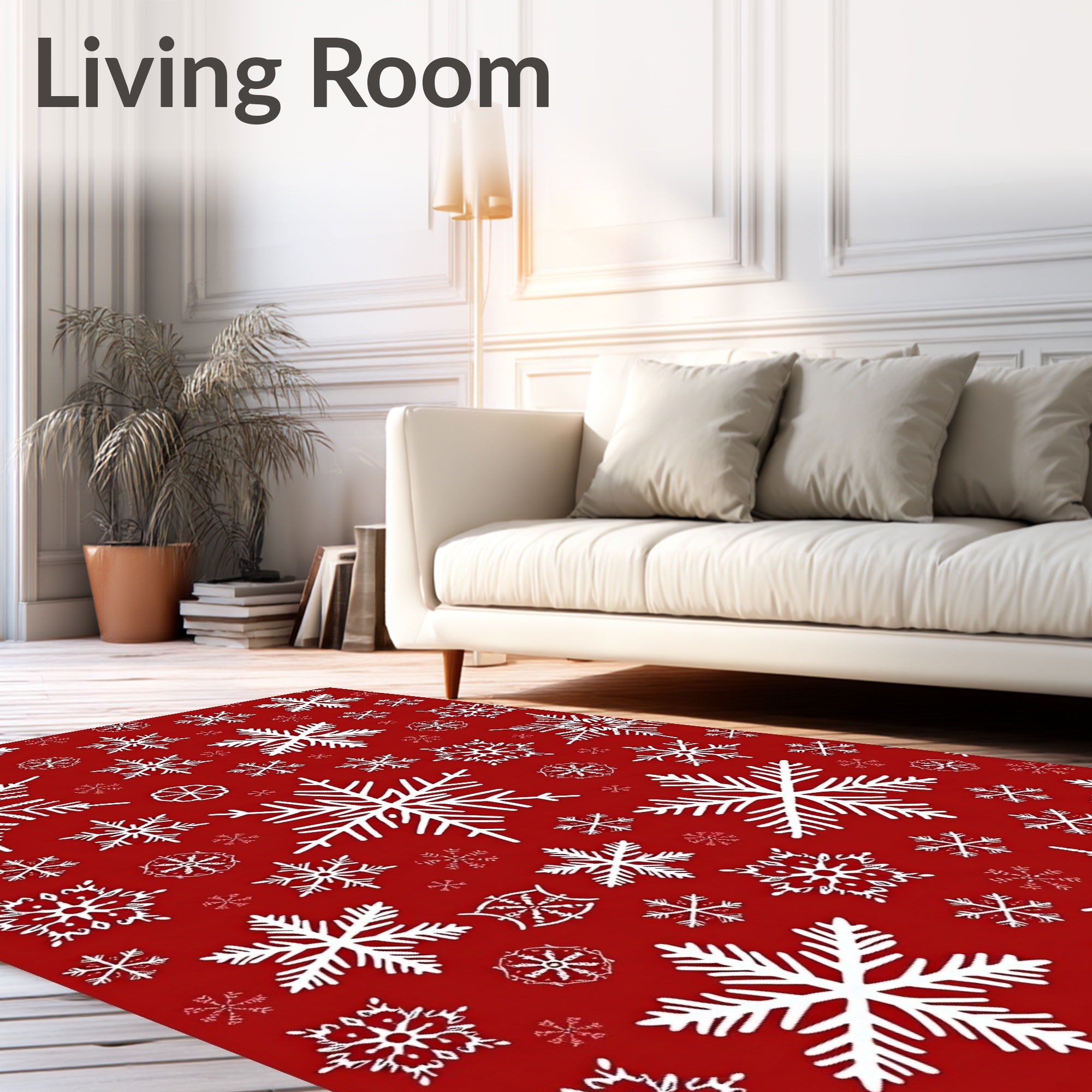 Classic White Snowflakes Red Background Rug