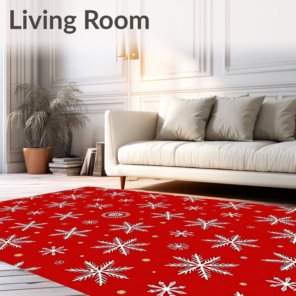 Red White Snowflake Medley Rug