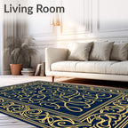 Navy Deep Gold Intricate Ornate Rug