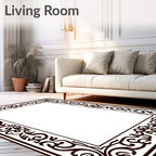 Dark Brown Ornate Scroll Border Rug