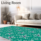 Teal White Floral Whimsical Vine Rug
