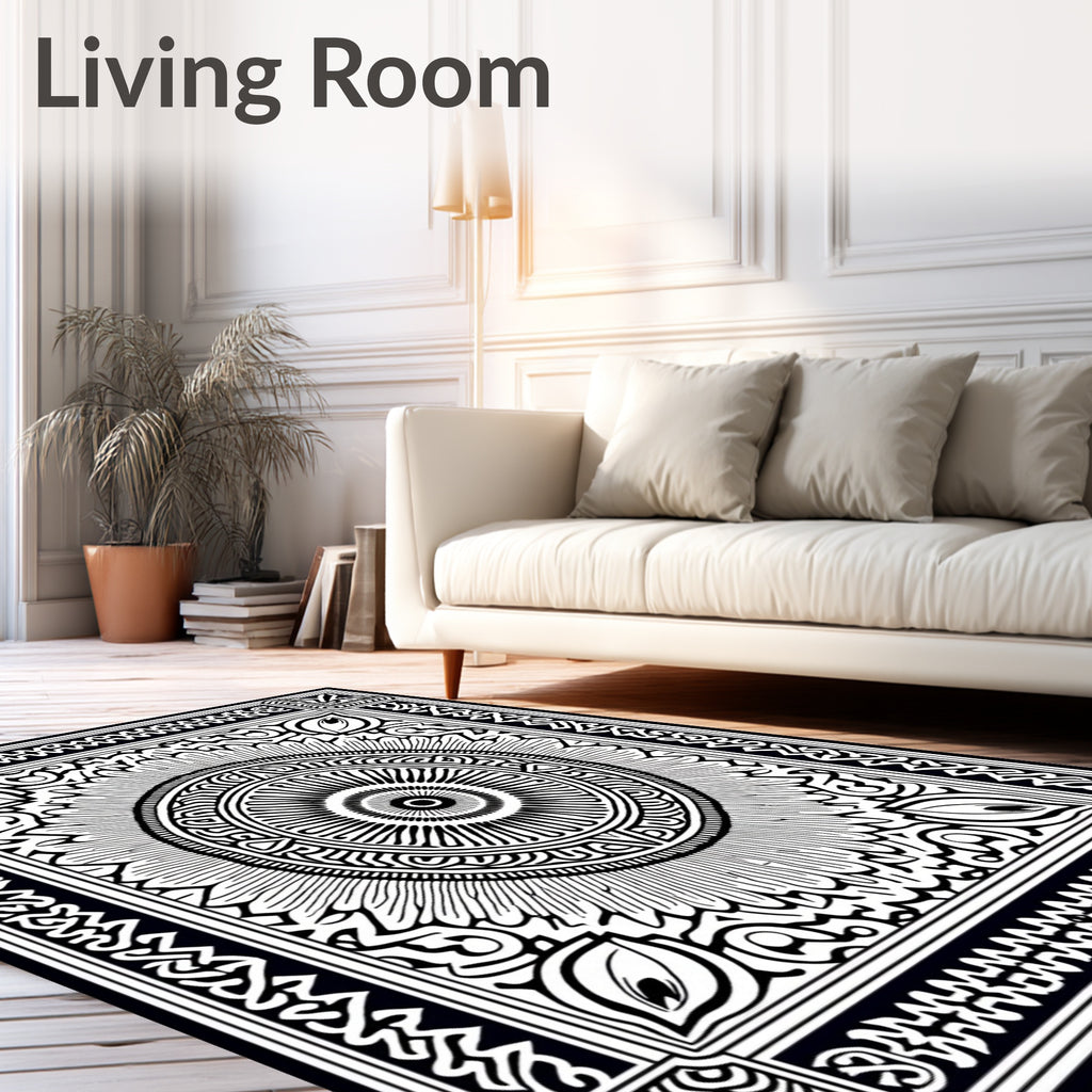 Intricate Black White Mandala Radial Rug