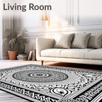 Intricate Black White Mandala Radial Rug