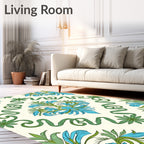 Blue Green Floral Swirl Arrangement Rug