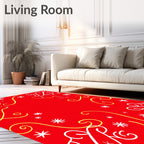 Crimson Red White Yellow Swirls Stars Rug