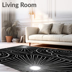 Monochrome Swirl Sunburst Abstract Rug