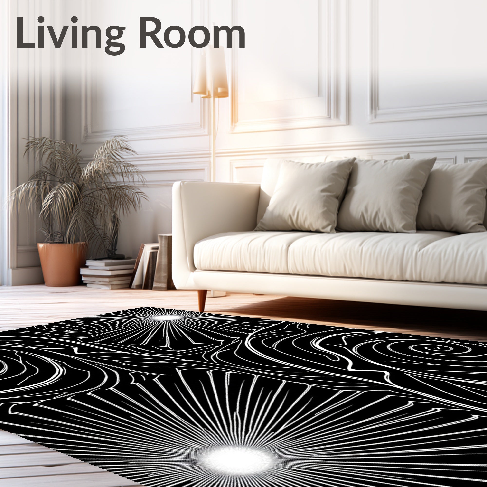 Monochrome Swirl Sunburst Abstract Rug