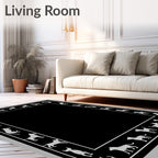 White Dog Silhouette Border on Black Rug