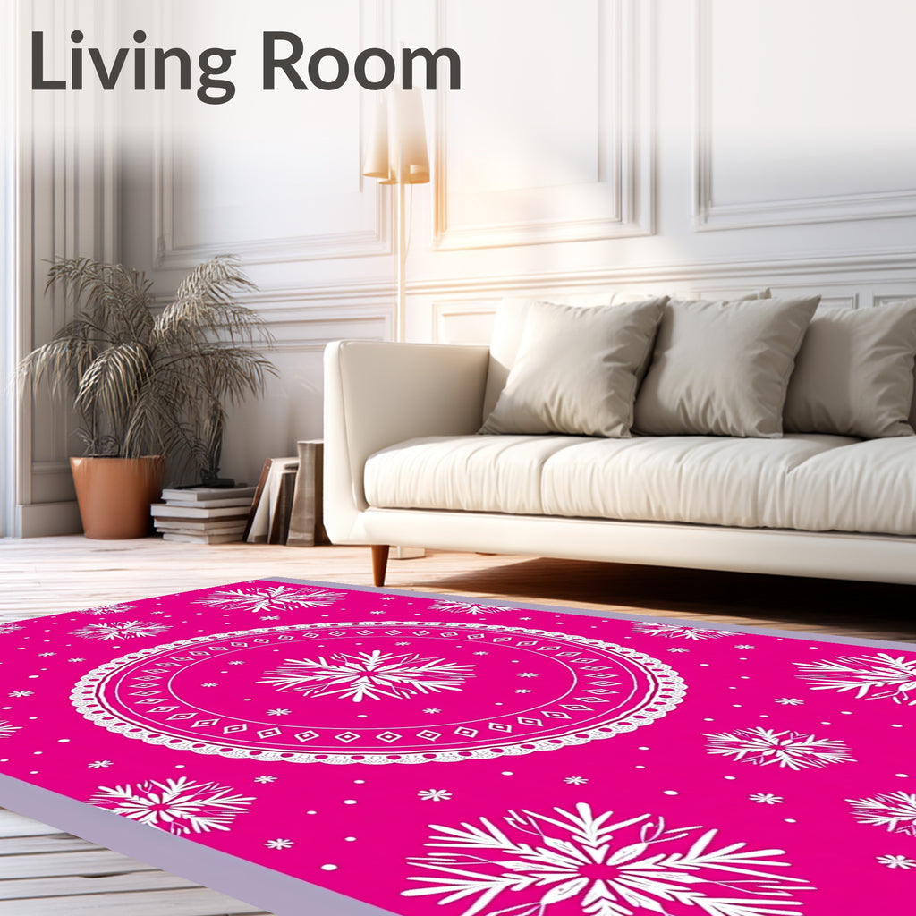 Vibrant Pink Snowflake Mandala Rug