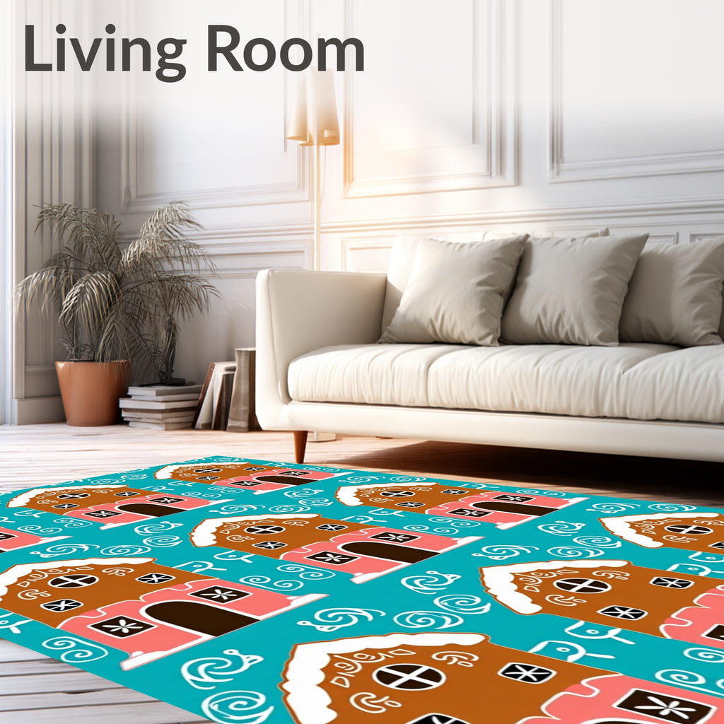 Whimsical Gingerbread Houses Teal Rug