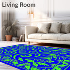 Electric Blue Lime Green Floral Swirl Rug