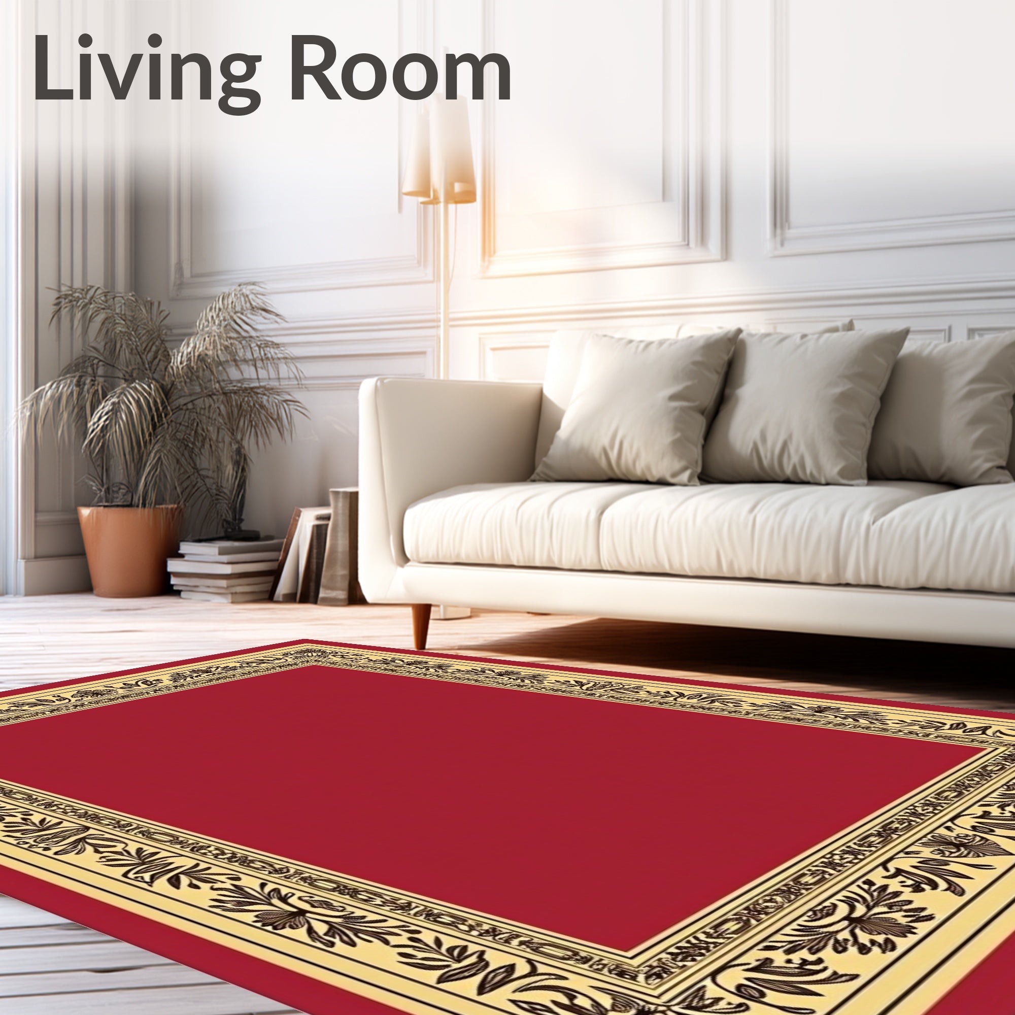 Crimson Floral Bordered Area Rug