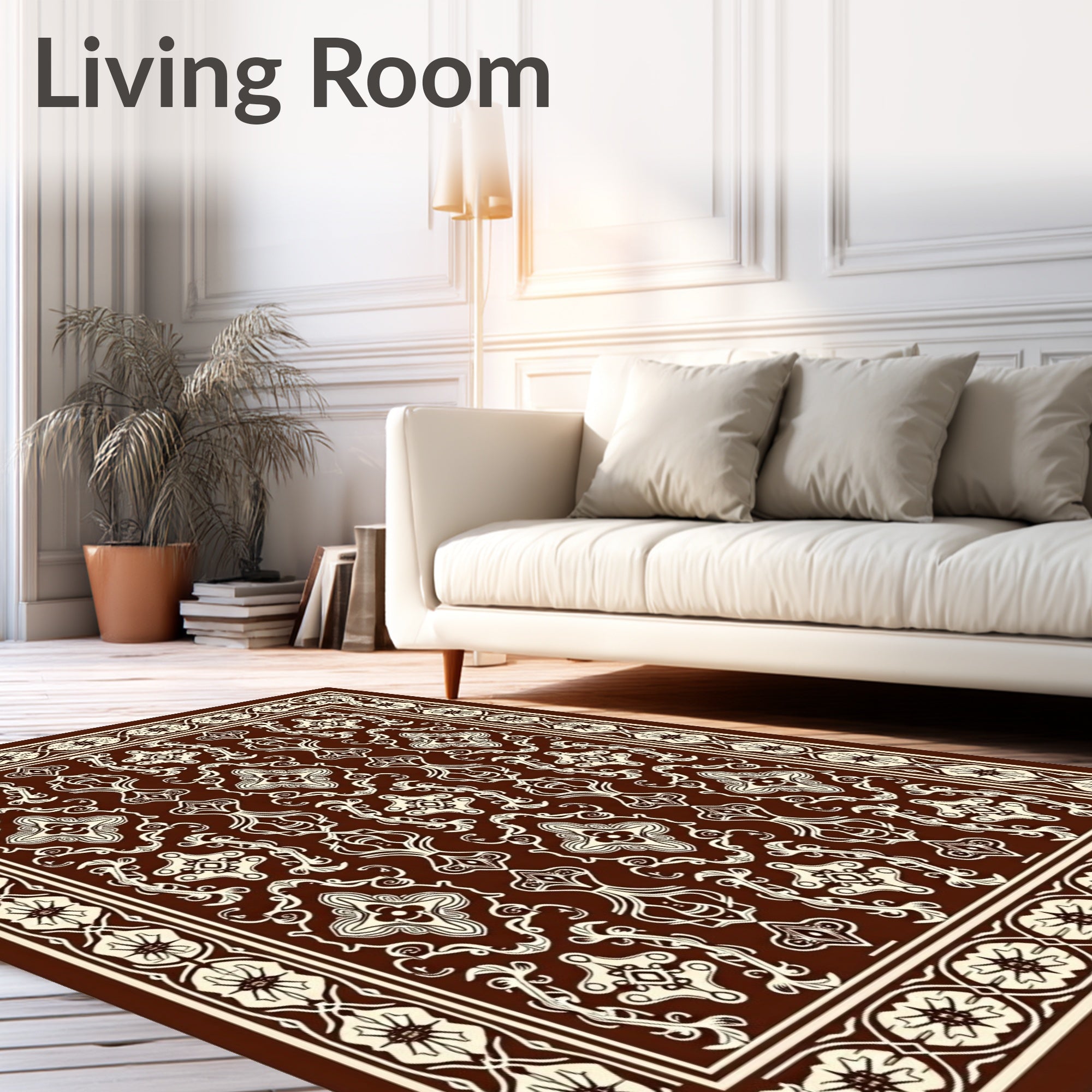 Traditional Brown Cream Floral Arrangement Rug