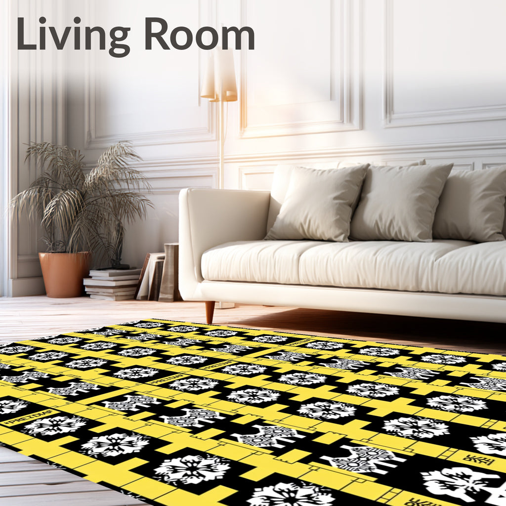 Geometric Black Yellow Abstract Circuitry Rug