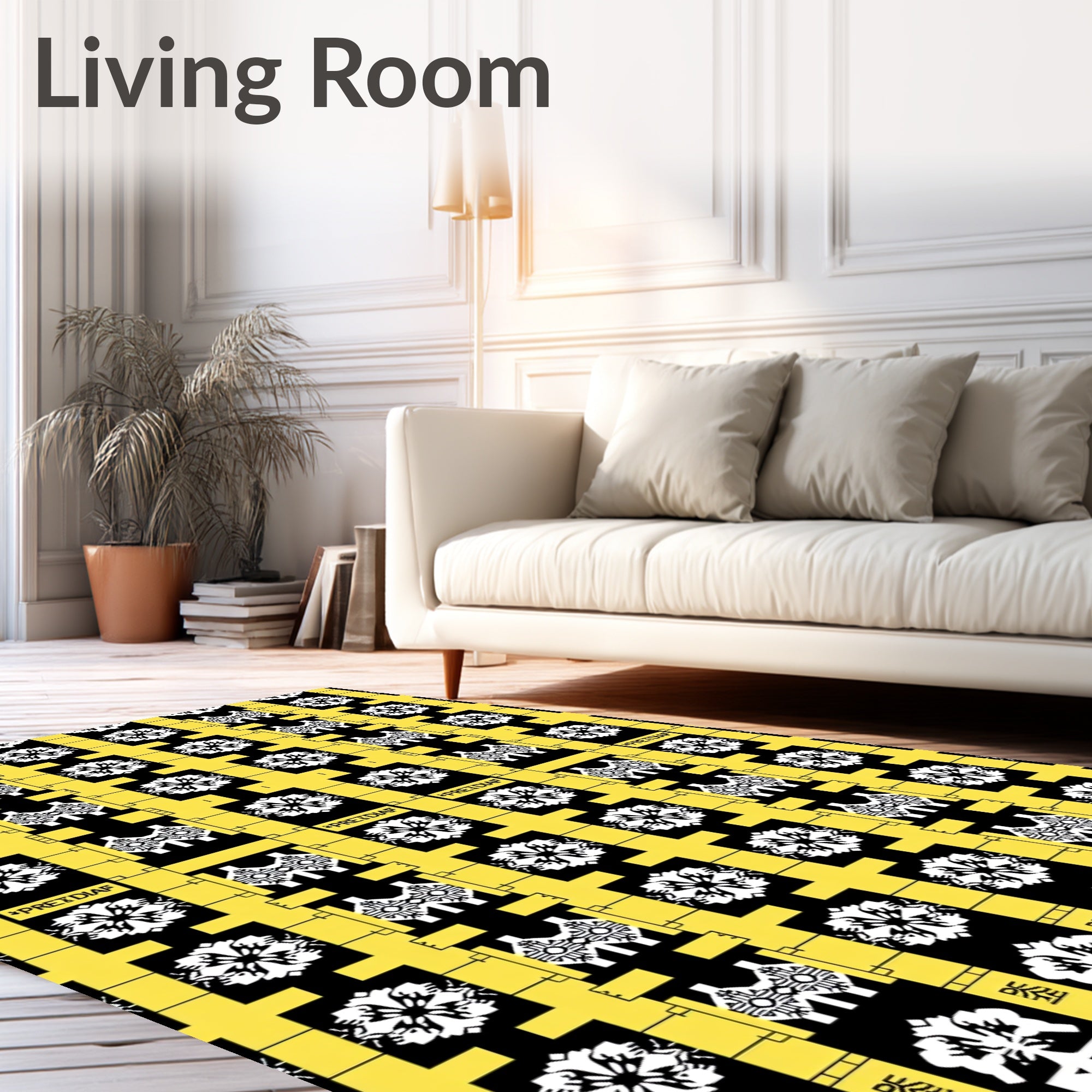 Geometric Black Yellow Abstract Circuitry Rug