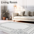 Elegant Gray Floral Inlay Border Rug