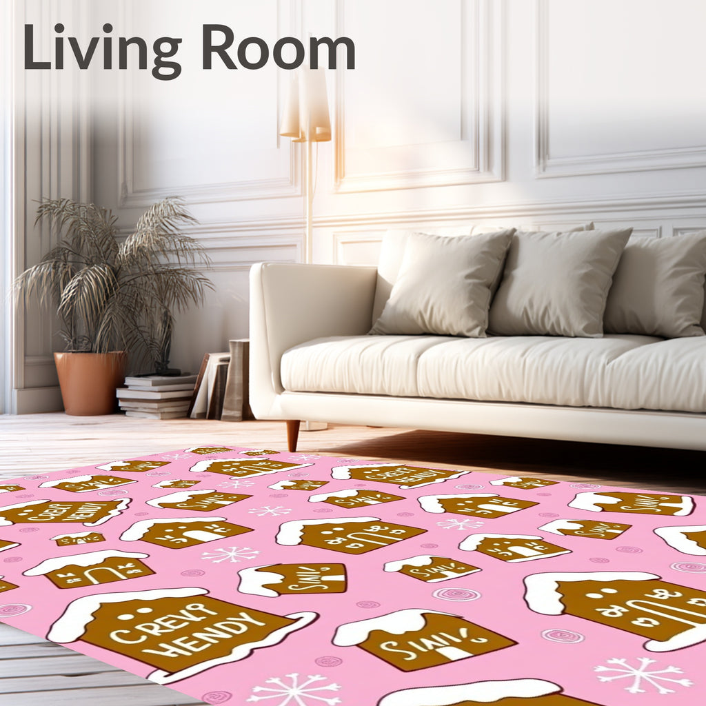 Pink Gingerbread Houses Snowflake Garden Rug