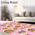 Pink Gingerbread Houses Snowflake Garden Rug