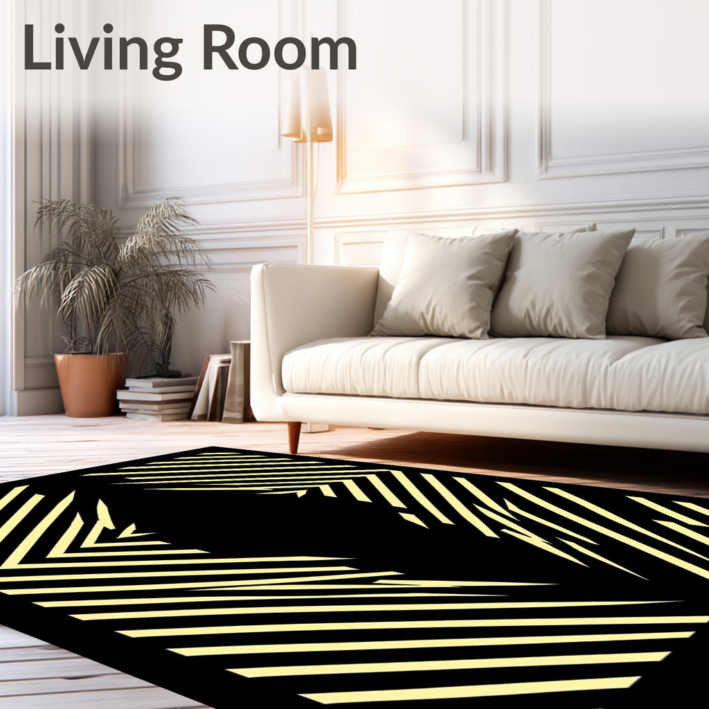 Yellow Black Diagonal Sharp Lines Rug