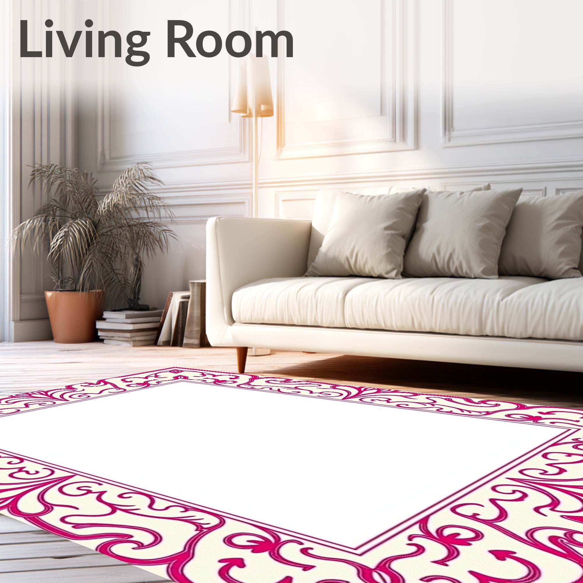 Ornate Crimson Floral Border Rug