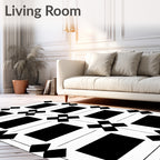 Bold Black White Geometric Diamond Grid Rug