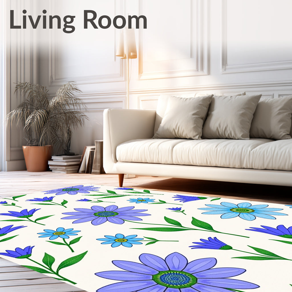 Vibrant Blue Violet Daisy Garden Rug