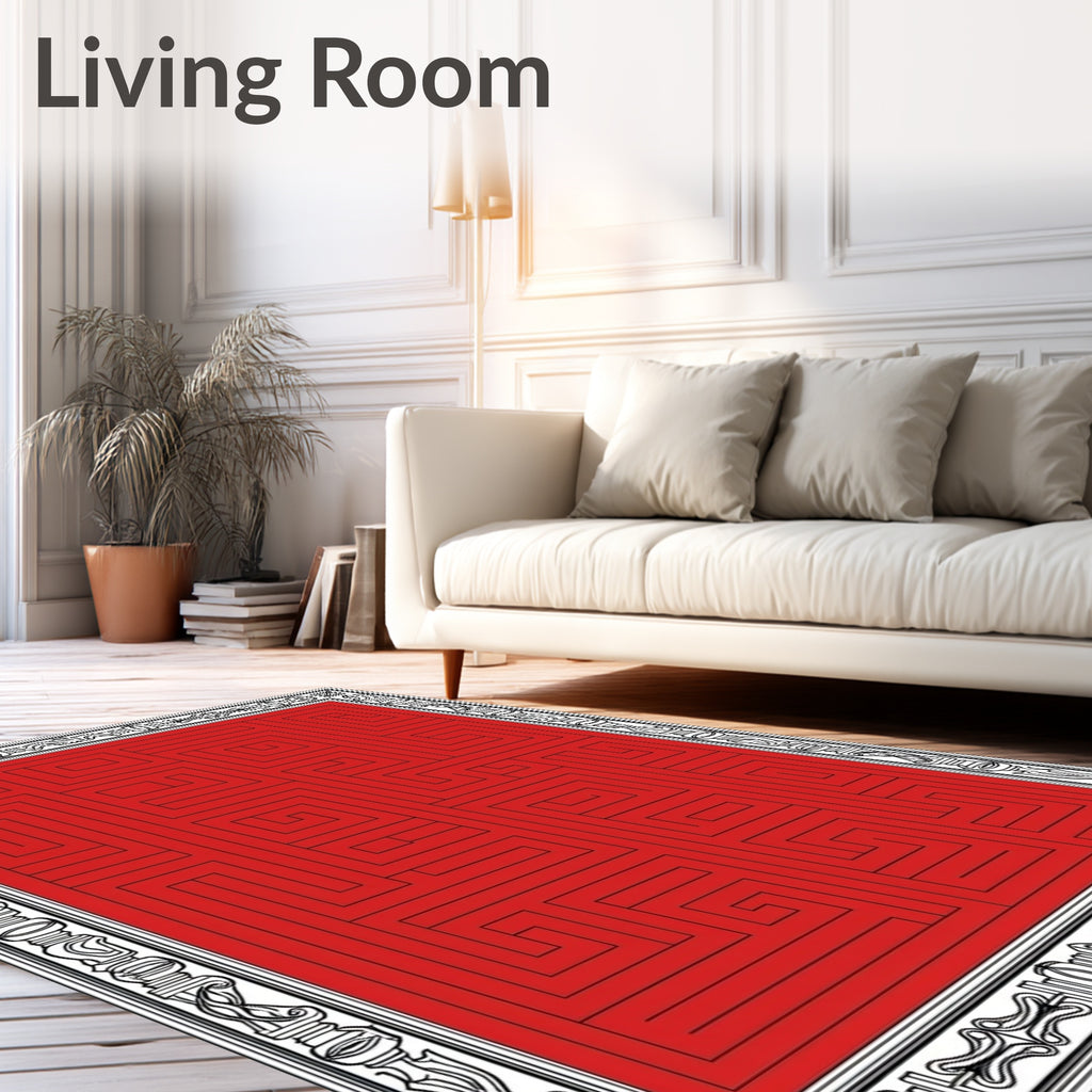 Crimson Maze Bordered Square Rug