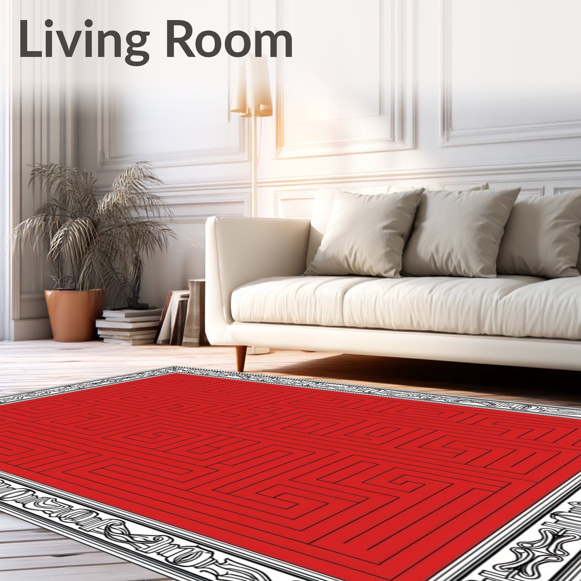 Crimson Maze Bordered Square Rug
