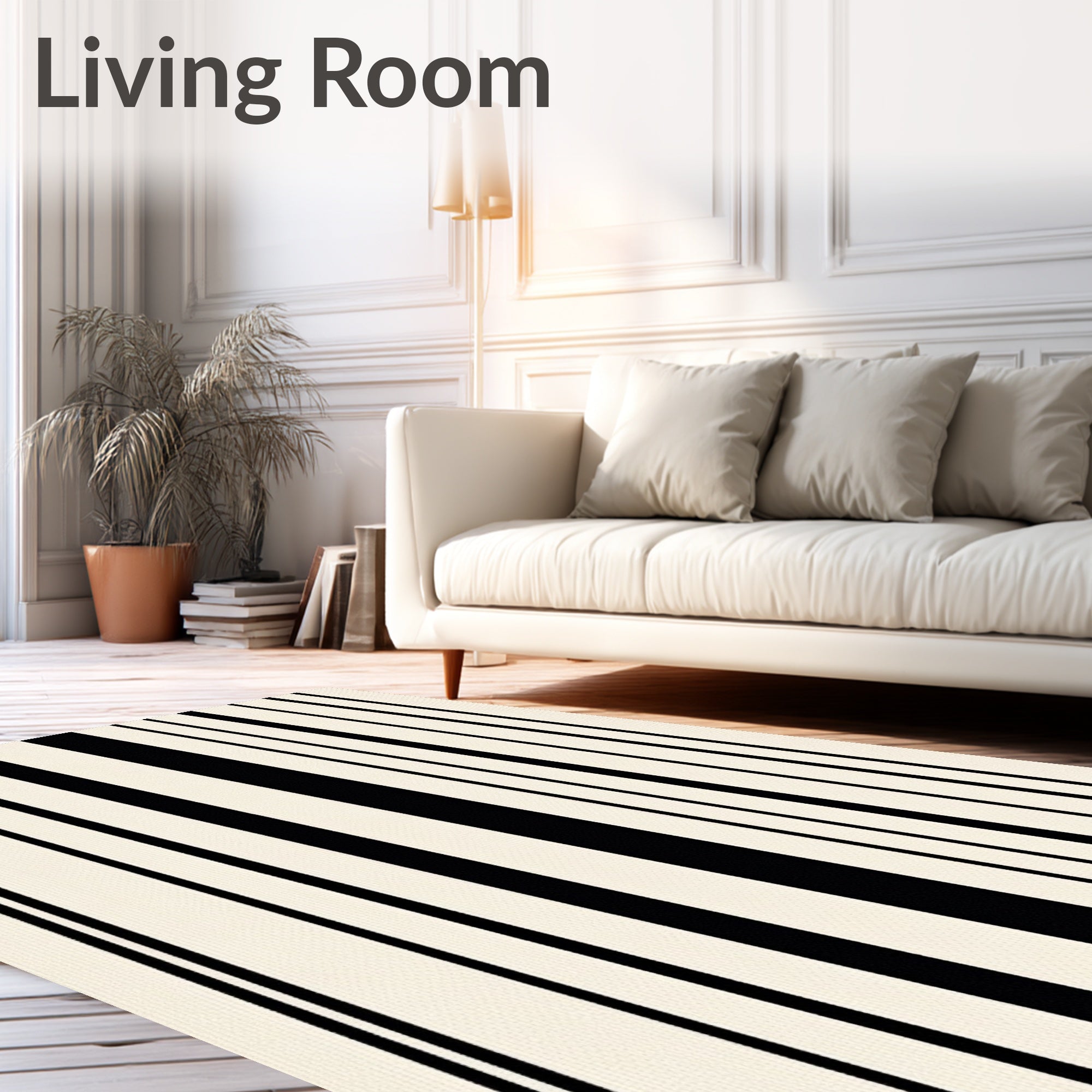 Modern Black Cream Vertical Stripes Rug