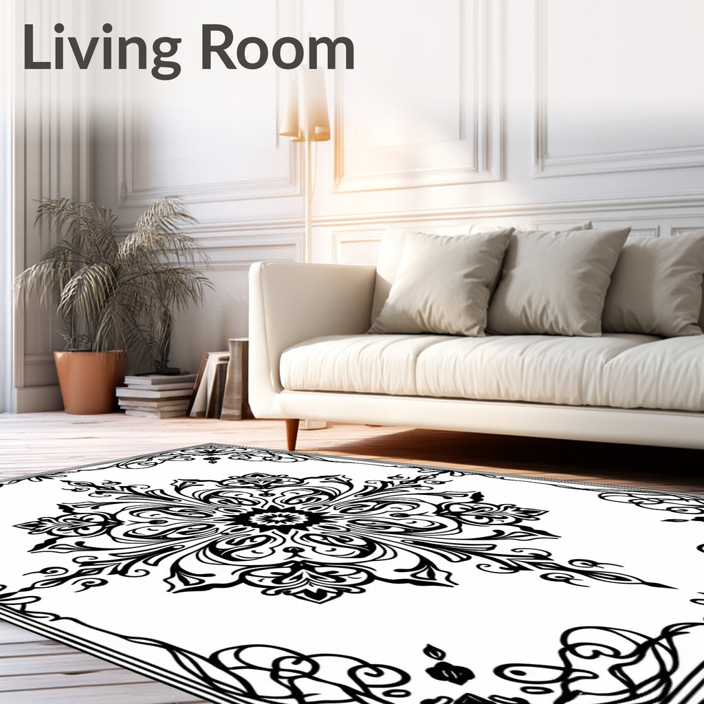 Vintage Black Scrollwork Medallion Rug
