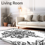 Vintage Black Scrollwork Medallion Rug