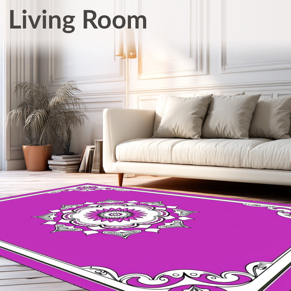 Vibrant Pink Floral Medallion Border Rug