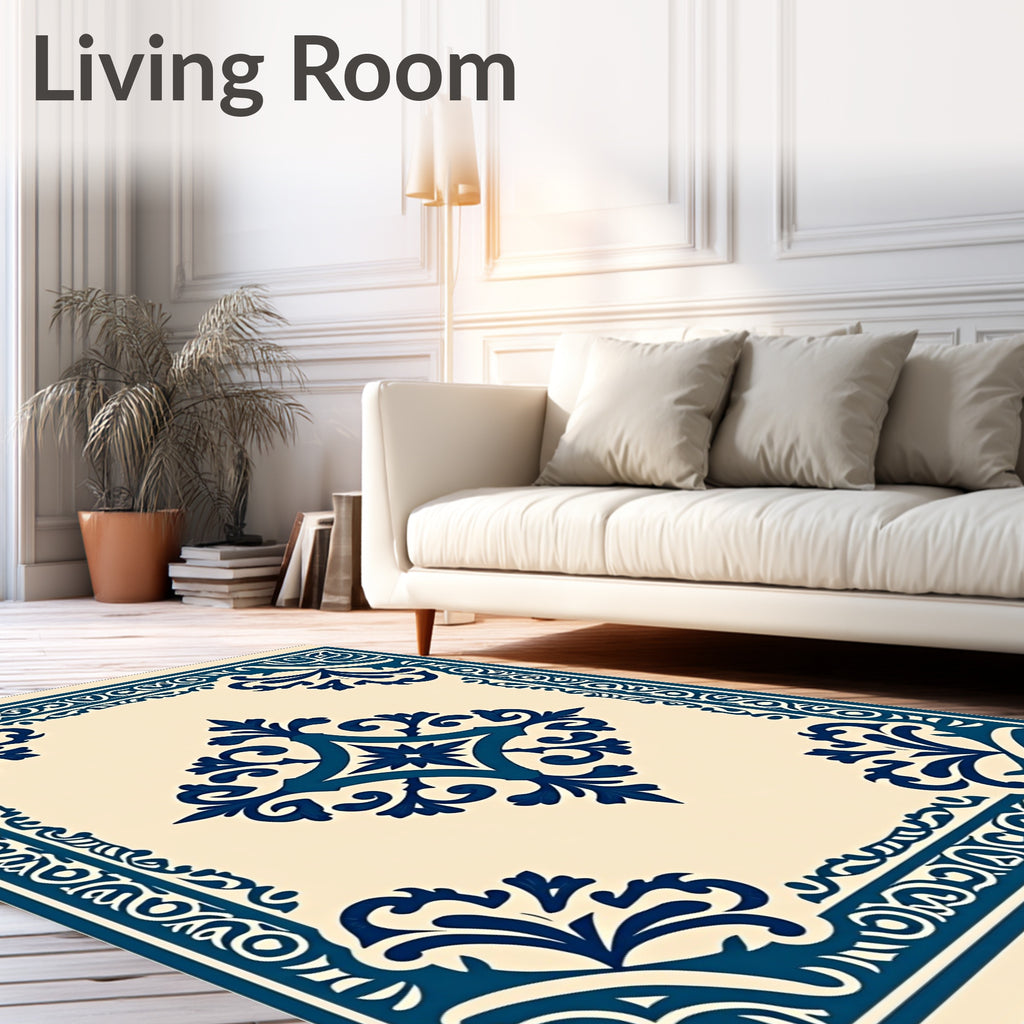 Deep Blue Ornamental Medallion Square Rug