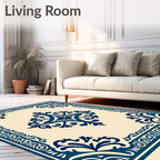 Deep Blue Ornamental Medallion Square Rug