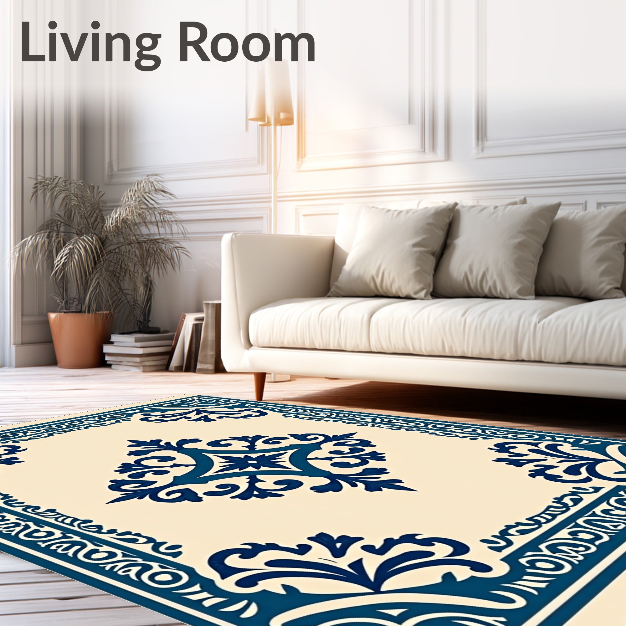 Deep Blue Ornamental Medallion Square Rug