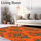 Orange Teal Vintage Floral Scroll Rug