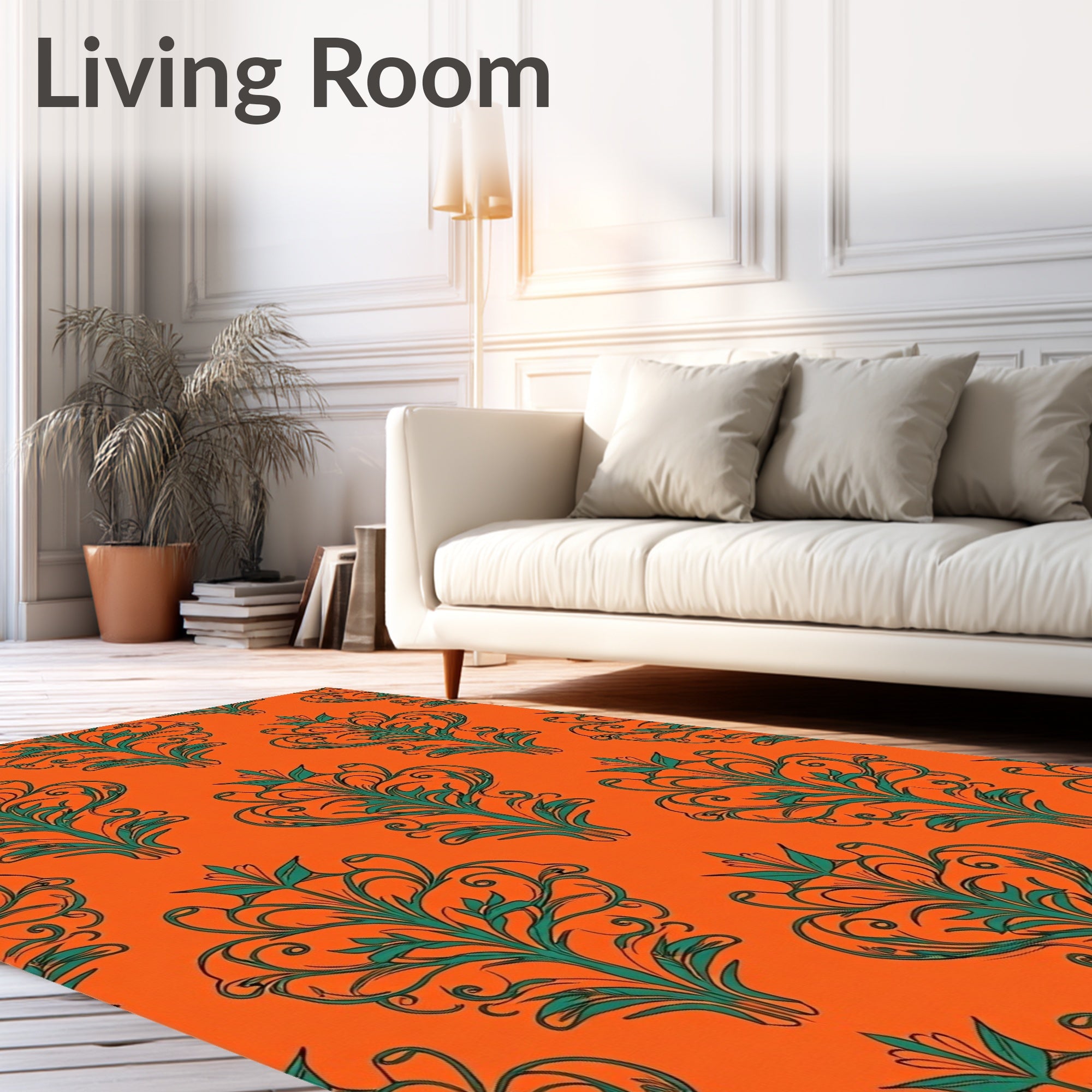 Orange Teal Vintage Floral Scroll Rug