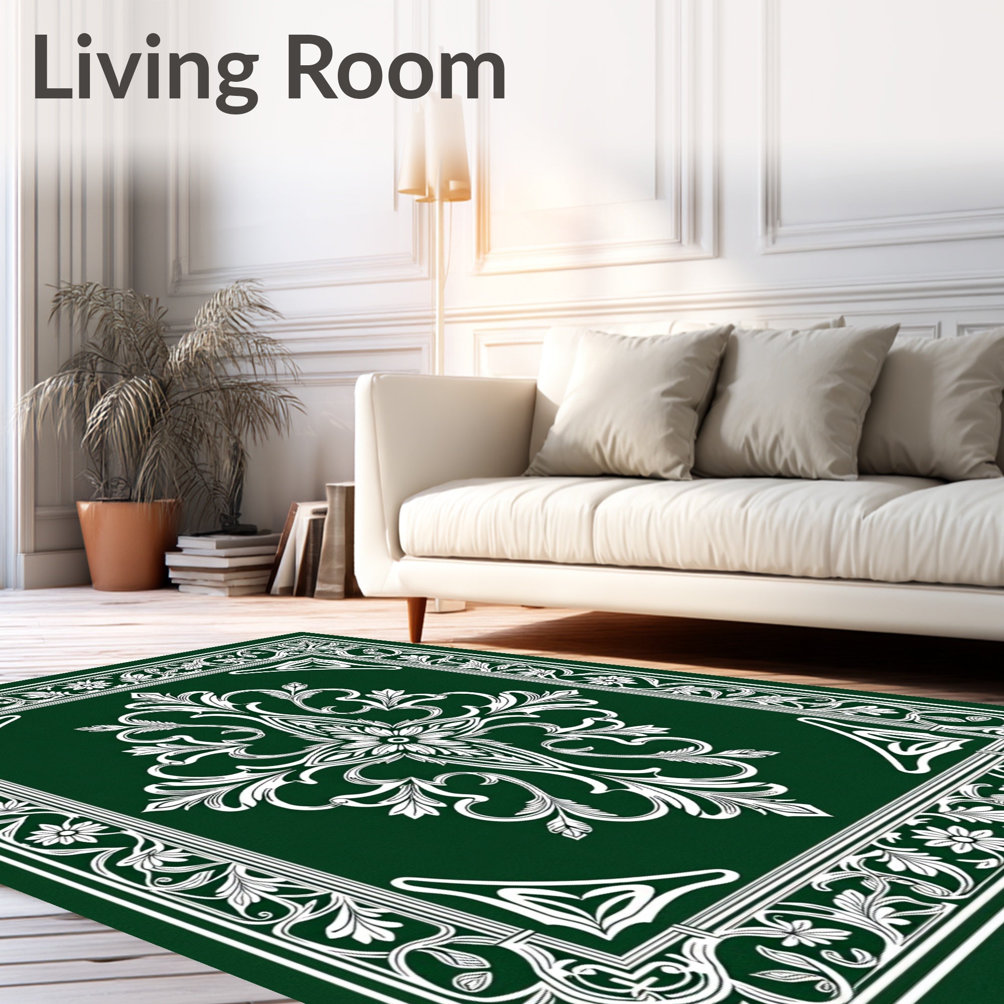 Antique Emerald Floral Scroll Rug