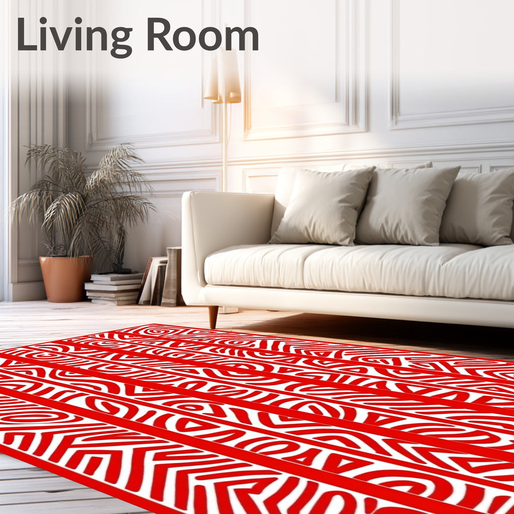 Red White Linear Organic Stripe Rug