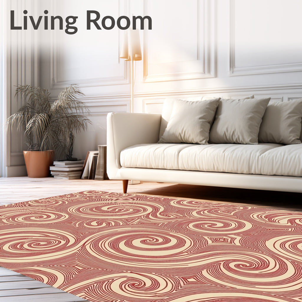 Crimson Swirl Abstract Geometric Rug