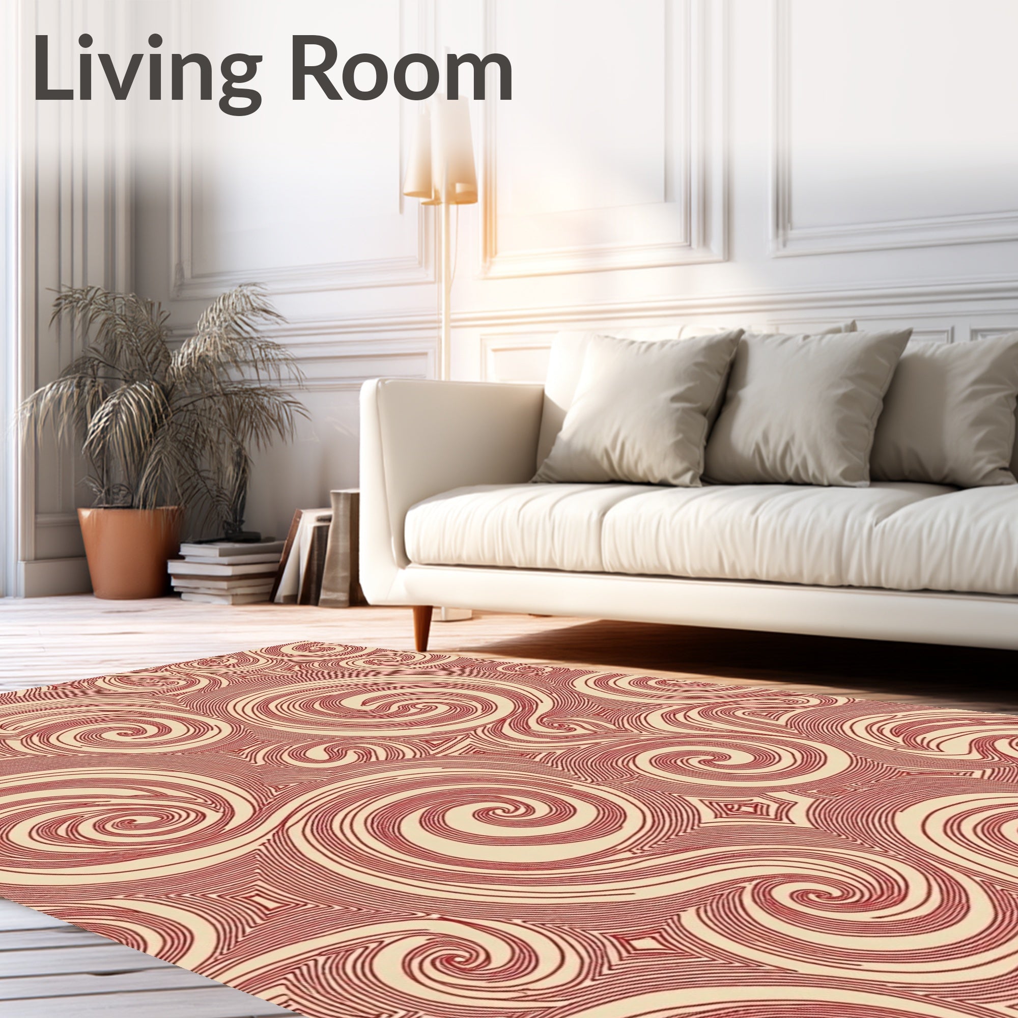Crimson Swirl Abstract Geometric Rug