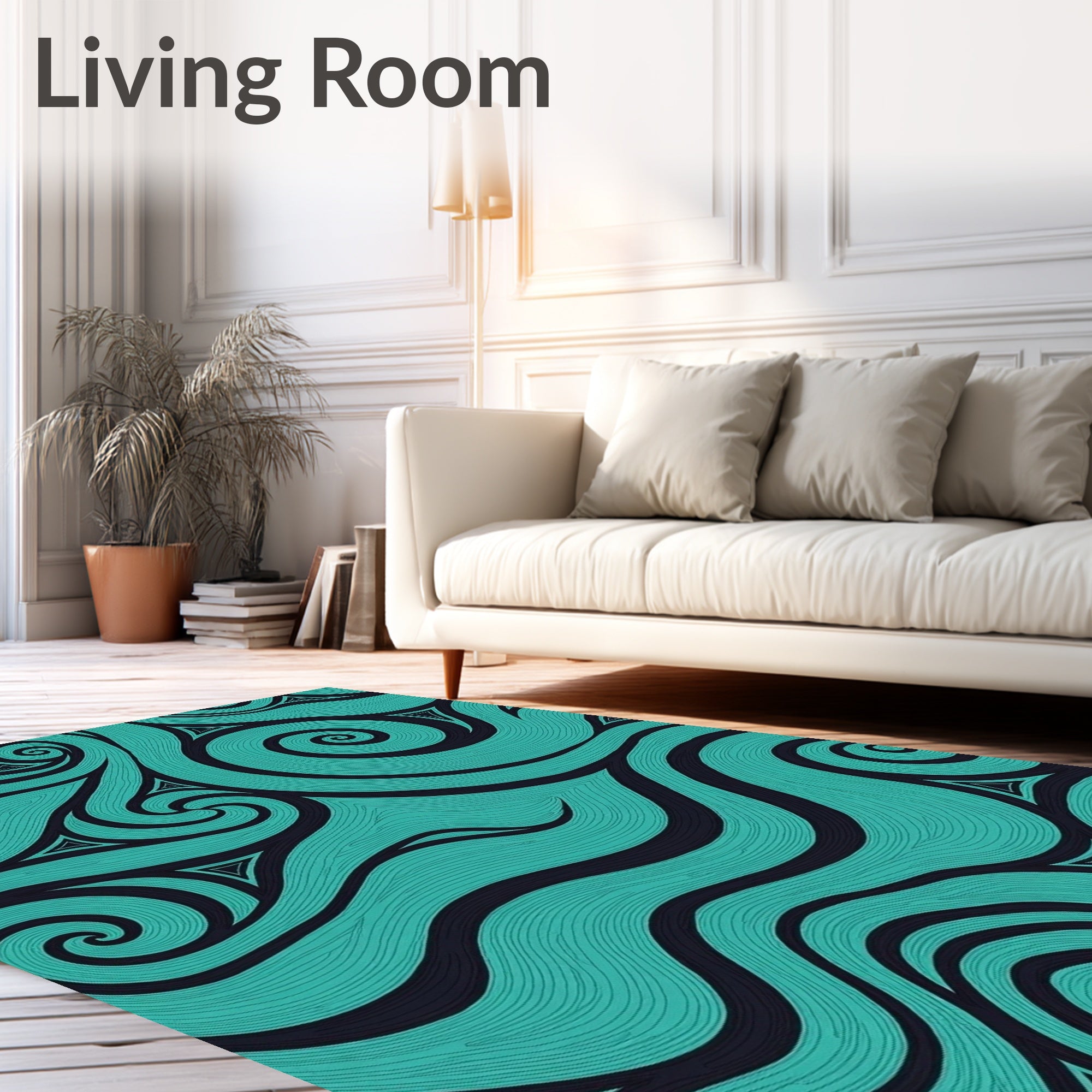 Teal Swirl Ocean Wave Rug