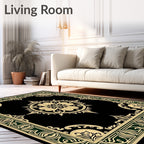 Black Gold Floral Medallion Border Rug