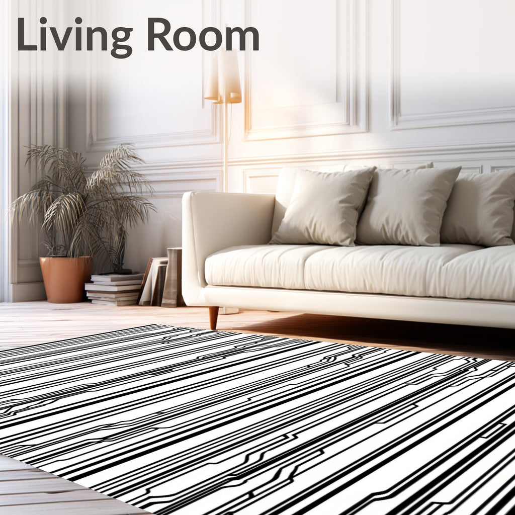 Abstract Black White Circuit Lines Rug