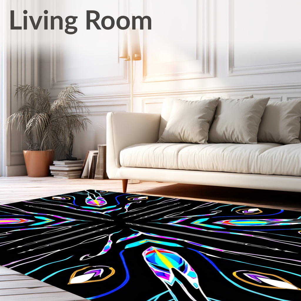 Vibrant Neon Abstract Mandala Reflection Rug
