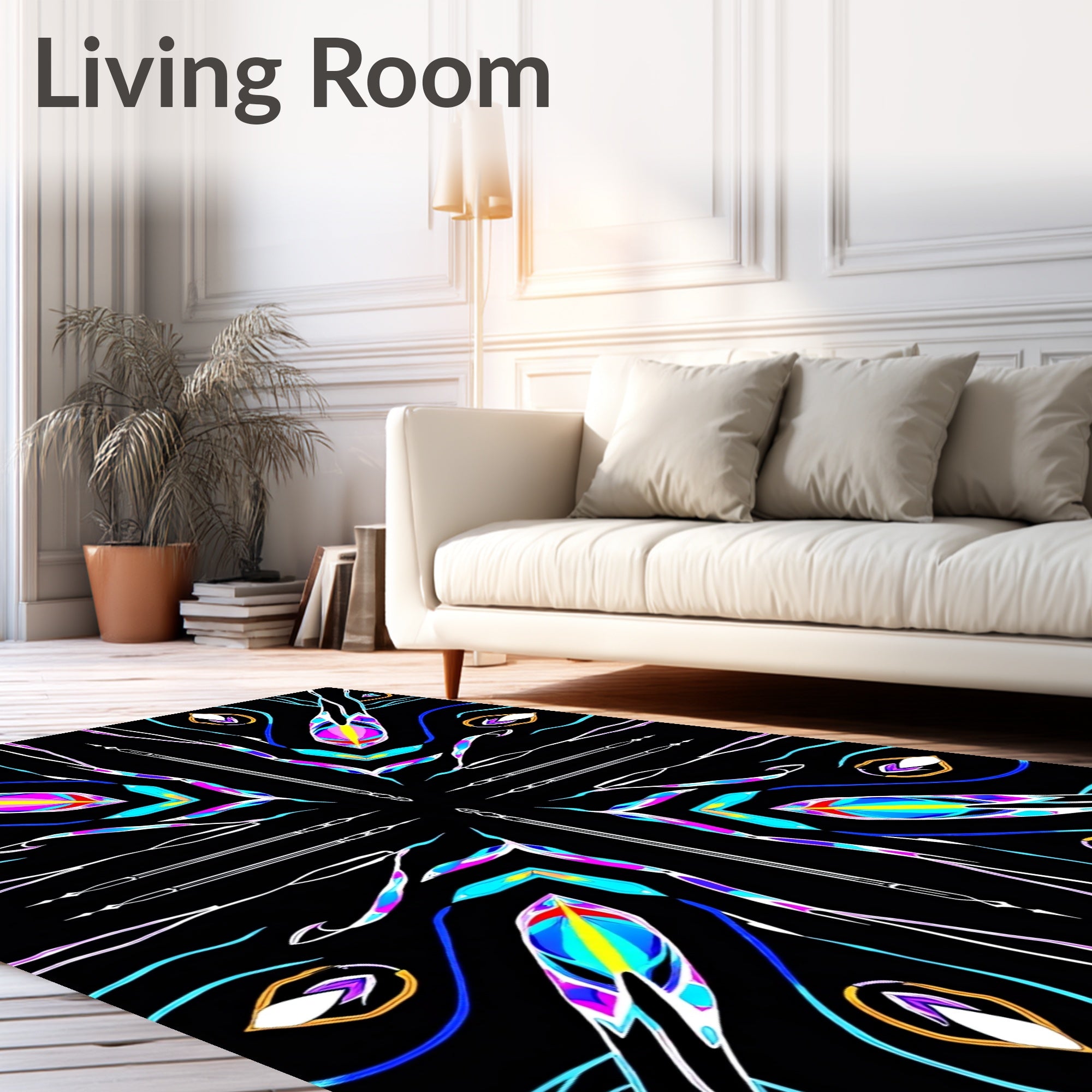 Vibrant Neon Abstract Mandala Reflection Rug