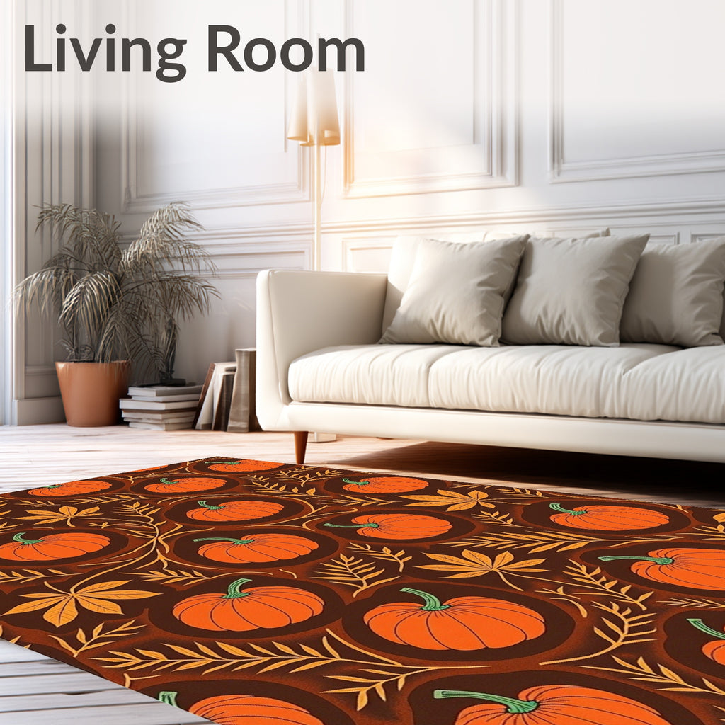 Autumn Harvest Pumpkin Leaf Arrangement Rug