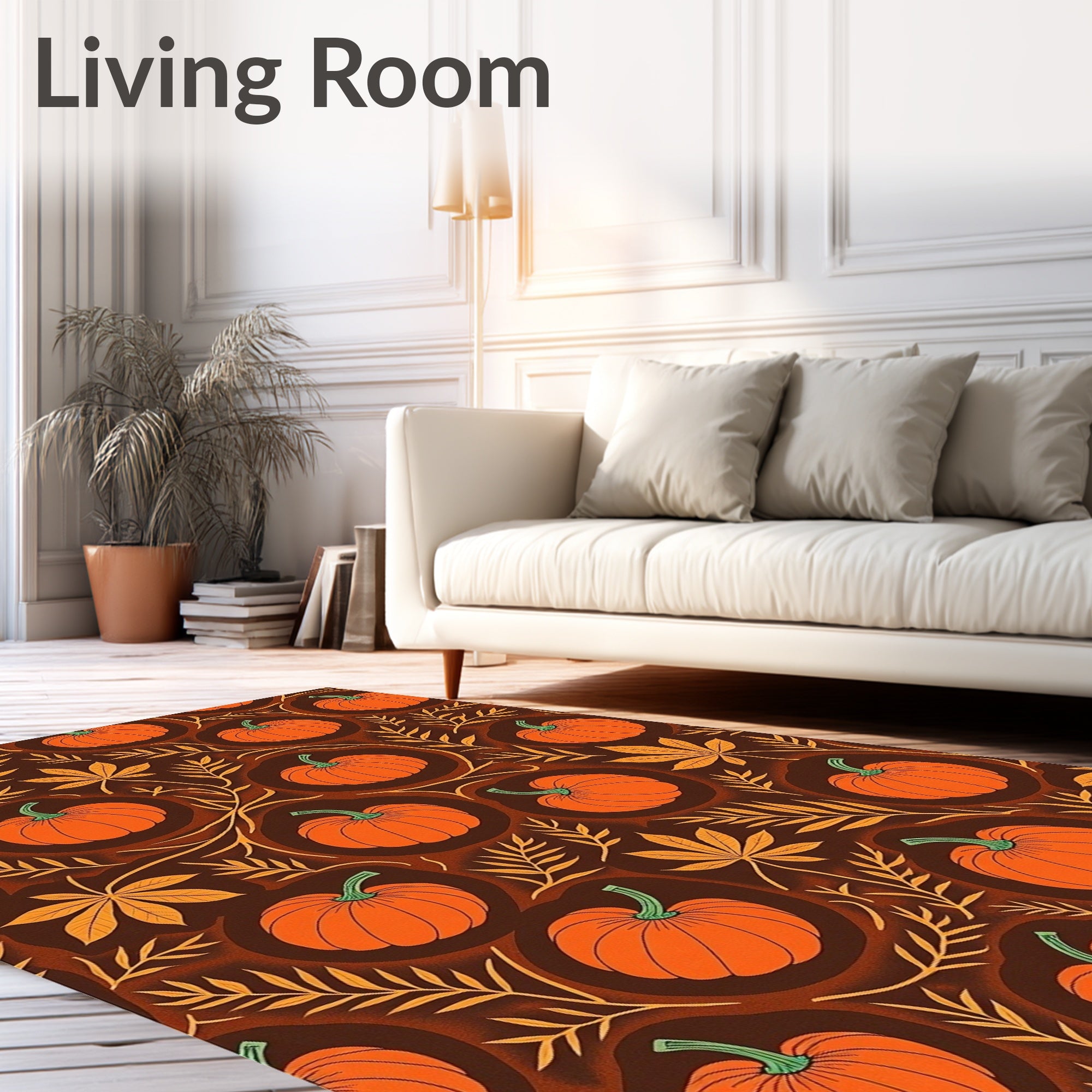 Autumn Harvest Pumpkin Leaf Arrangement Rug