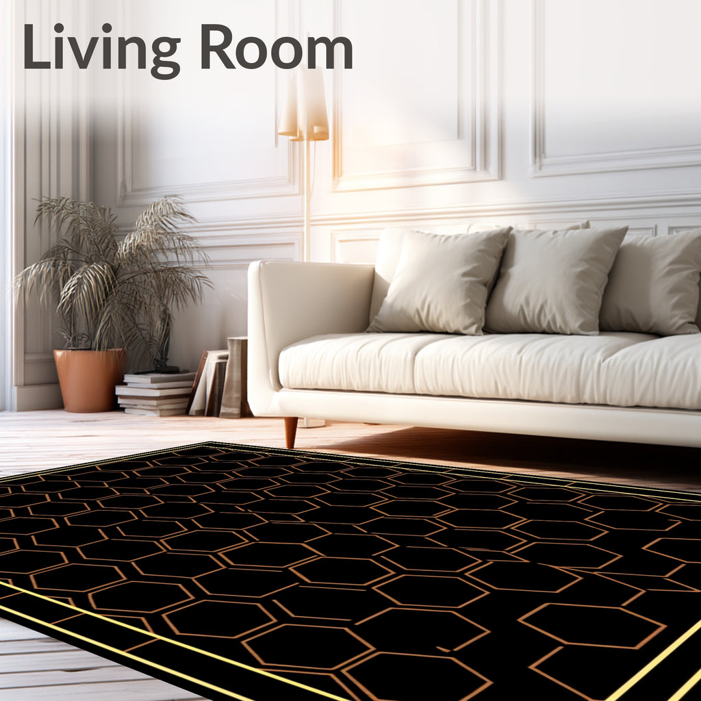 Golden Honeycomb Black Geometric Rug